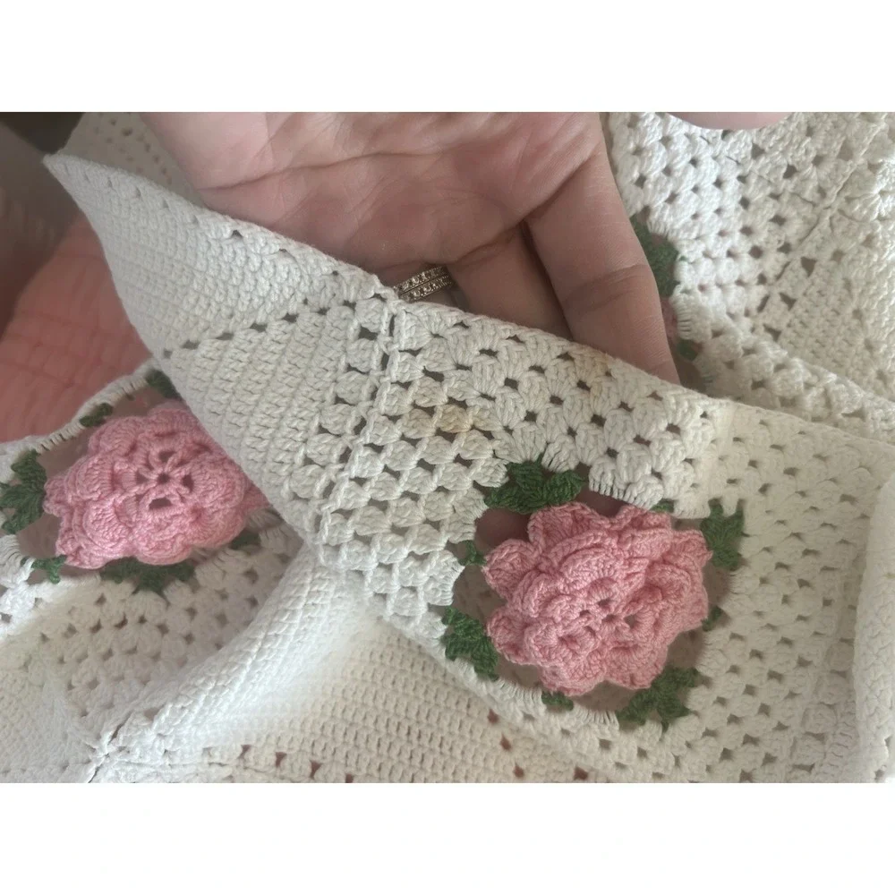 Vintage Granny Square‎ Afghan Crochet Twin Full Queen Handmade Blanket 83x72